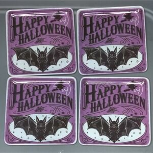Vintage‎ Style Purple Halloween Melamine Plate Set With Black Flying Bats
